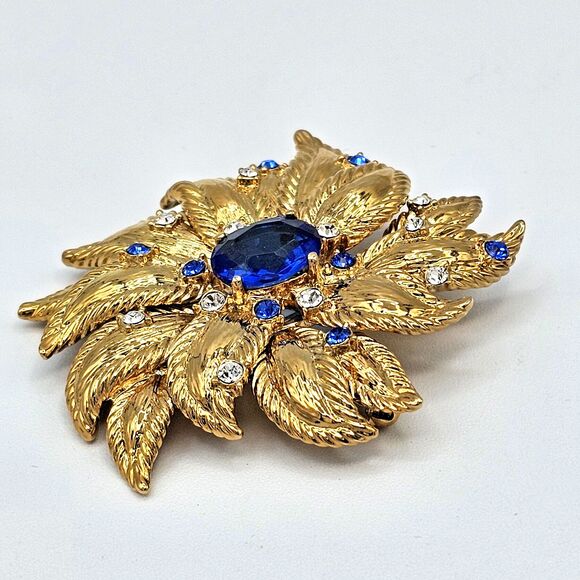 Jackie Kennedy Cornflower Brooch 18kt GP Simulated Sapphire Camrose & Kross - Picture 7 of 11